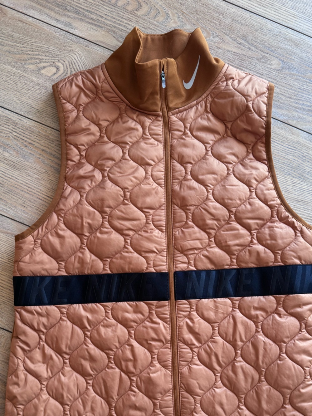 Nike Women’s Quilted Copper-Orange Vest with Black Band - Picture 2 of 9